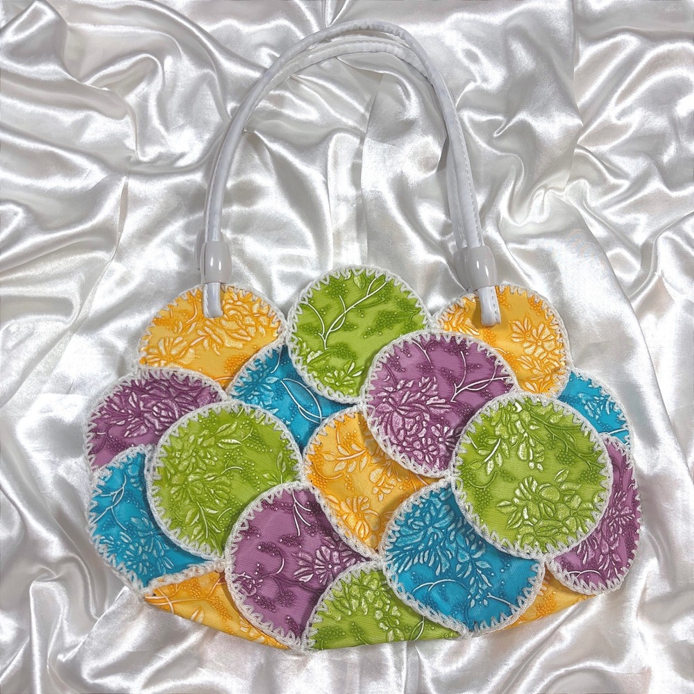 y2k Handbag Multicolor Good Floral Patchwork Whipstitch Circle Purse